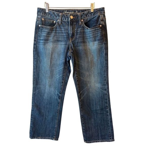 American Eagle Boy Fit Cropped Jeans sz 8 mid-rise minimalist - Picture 1 of 7
